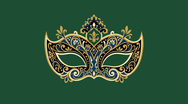 Elegant ornate venetian masquerade mask on dark green background.