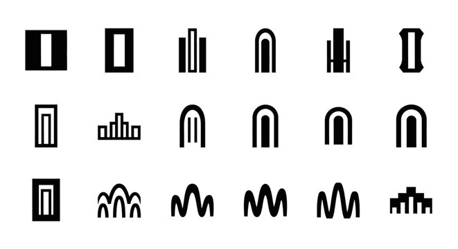 20 Black and White Waveform, Sound Wave, Audio Signal Icons, Vector Graphics