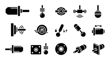 Fototapeta premium Black and white audio equipment icons, sound and music symbols, 20 vector graphics, sound effects and playback signs