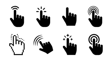 Fototapeta premium Vector Cursor Icons Set, Hand Pointer Clicks, Digital Interaction Symbols, Web Navigation Clicks, User Interface Clicks, Touchscreen Clicks, Mouse Clicks