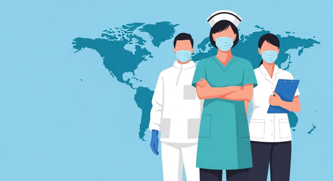 Global healthcare heroes A diverse team of medical professionals united in their commitment to health and well-being worldwide