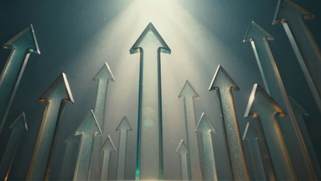 Abstract 3D Glass Arrows Pointing Upwards Growth Concept