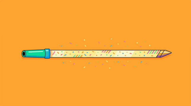 Illustration of a yellow pencil with a turquoise cap isolated on orange background.