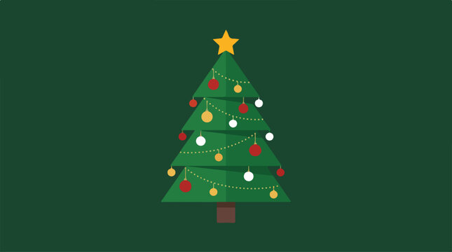 Minimalist flat vector illustration of a decorated Christmas tree.