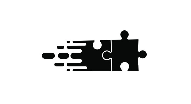 Puzzle piece moves quickly with a motion blur effect to symbolize problem solving and speed in business.