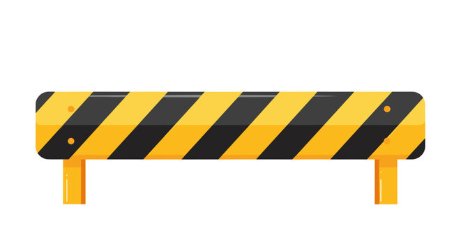 Yellow and black striped construction barrier with reflective elements symbolizing safety caution and temporary road