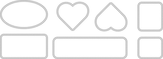 Halftone set of rope frames of different shapes, oval, heart, square and rectangular borders © MDMahmudul