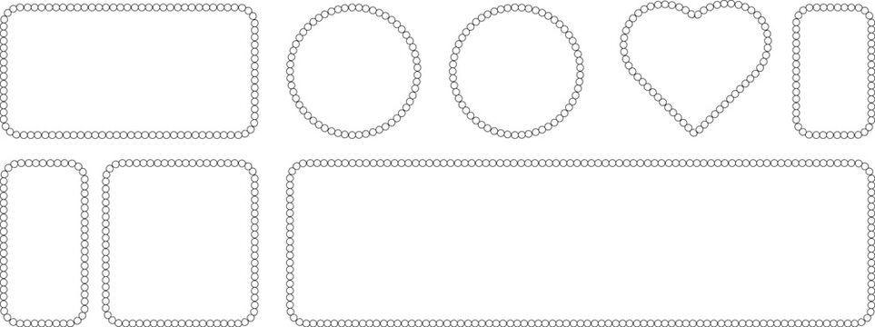 Halftone set of minimalist dotted frames and borders in various shapes like circle, heart, rectangle, square and banner decorative bead or pearl line art design elements