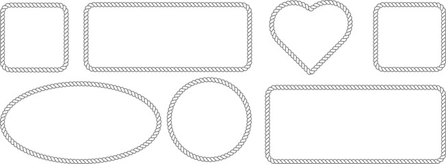 Set of rope frames of various shapes, including square, rectangular, heart, oval, and circular © MDMahmudul