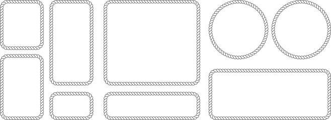 Set of rope frames, nautical border elements, vector illustration of twisted cord frames in various shapes and sizes © MDMahmudul