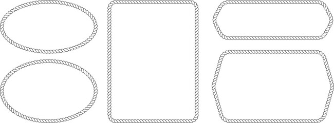 Rope frame border set, nautical marine cord or western lasso decorative design elements, oval rectangle and rounded polygon shapes for labels and invitations © MDMahmudul
