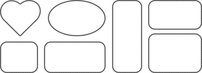 Set of rope frames, vector illustration of nautical cord borders in various shapes including heart, oval, and rectangles © MDMahmudul