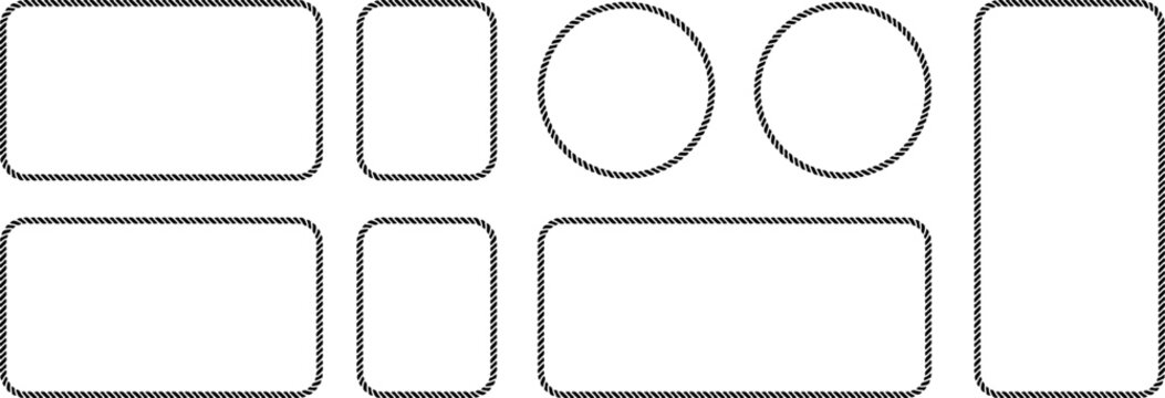 Set of rope frames, nautical border elements, vector illustration