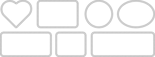 Set of rope frames in different shapes, heart, rectangle, circle and oval © MDMahmudul