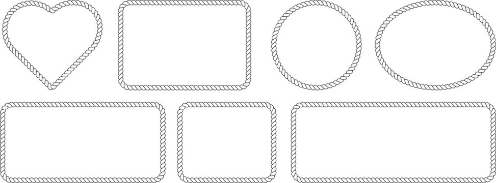 Set of rope frames in different shapes, heart, rectangle, circle and oval