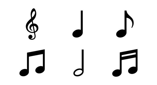 Set of Musical Note and Clef Silhouette Icons - Music Notation Vector Illustration
