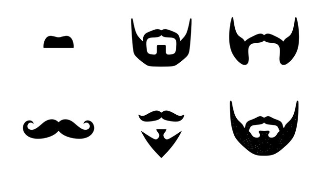 Set of Beard and Mustache Silhouette Icons - Men's Facial Hair Styles Vector Illustration
