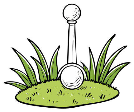 Simple cartoon illustration of a white belly button piercing jewelry in green grass