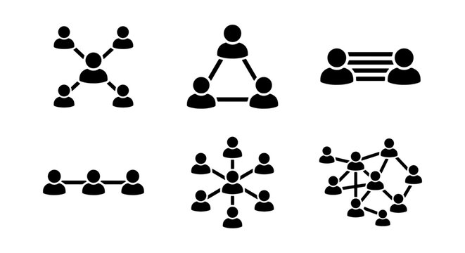 Set of Social Network and Organizational Structure Silhouette Icons - Human Connection Vector Illustration
