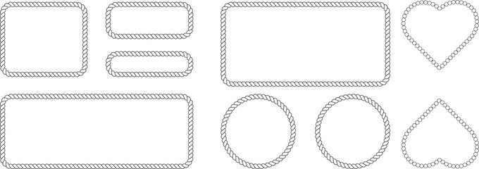 Set of rope frames and borders, nautical style twisted cord frames in rectangular, circular and heart shapes © MDMahmudul