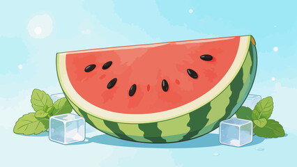 Watermelon slice with mint and ice cubes © Bo