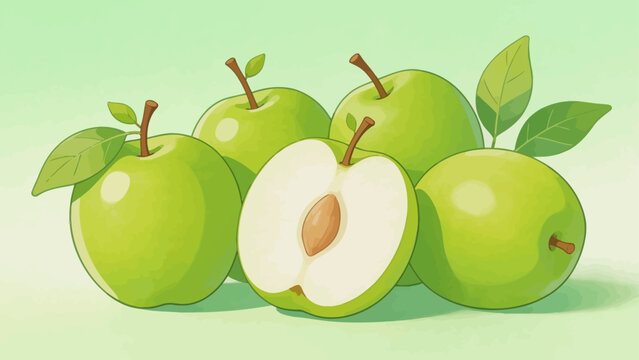 Green apples with one cut in half
