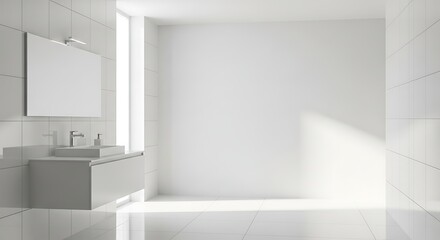 Fototapeta premium Modern minimalist bathroom design with a bright, clean, and spacious aesthetic.