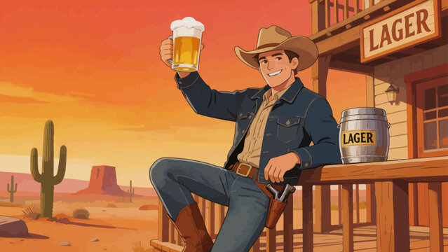 Cowboy with beer in desert