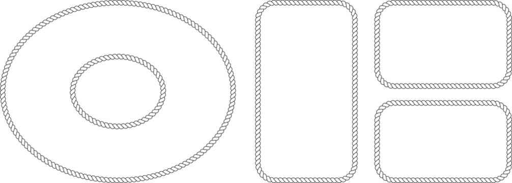 Set of rope frames, nautical border elements, oval and rectangular shapes, vector illustration
