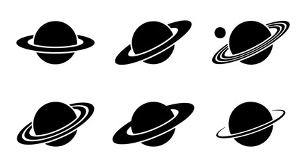 Saturn Planet Icon Set – Ringed Space and Astronomy Vector Symbols © Kazi
