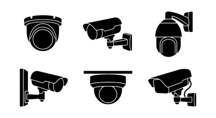 Security Camera Silhouettes and CCTV Surveillance Equipment Vector Icons © Shakila