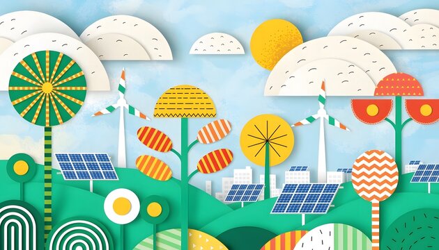 Green energy hills modern paper art high resolution picture
