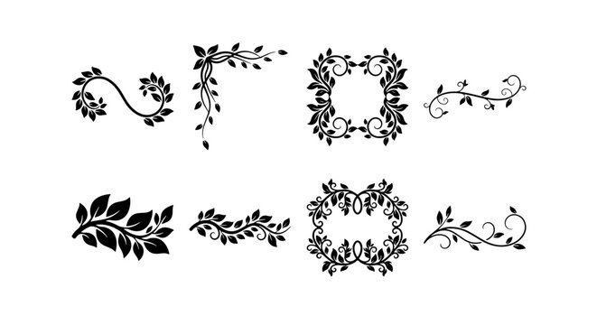 Vintage Floral Ornament and Decorative Border Set - Elegant Leaf Vignettes, Corners, and Swirl Dividers Vector Illustrations