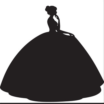 Silhouette of a Woman in an Elegant Ball Gown and Victorian Style Dress