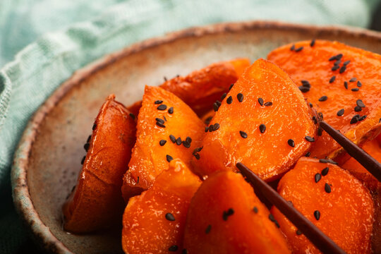 Daigaku Imo Candied Sweet Potatoes on Handmade Ceramic Plate