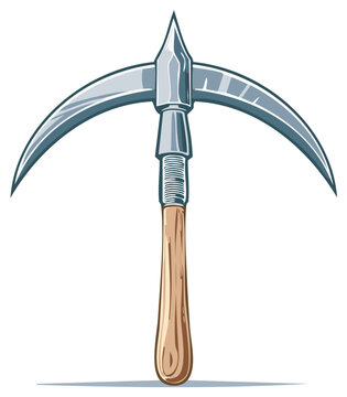 Illustration of a medieval poleaxe weapon on white, isolated.