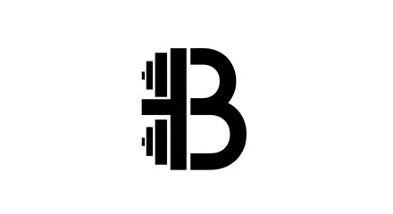 Bold fitness logo design letter b with barbell illustration on white © ikk