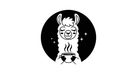 Cute alpaca character drinking hot coffee minimalist flat vector art © ikk