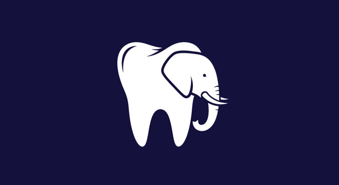 Creative elephant molar tooth dental logo on blue background