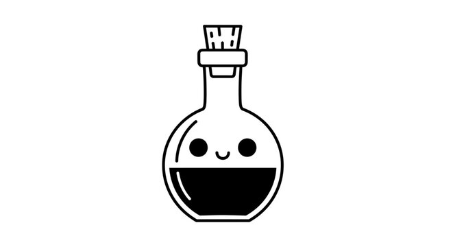 Cute minimalist potion bottle character in line art style