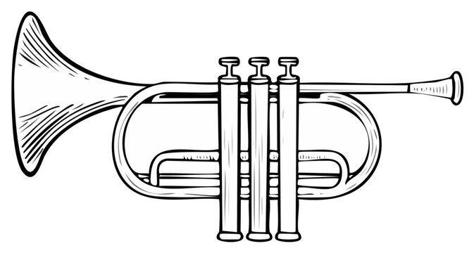 Vintage Trumpet Illustration Classic Brass Musical Instrument Sketch