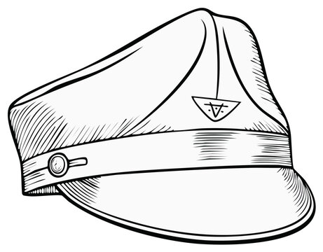 Vintage Style Uniform Cap Hat with Emblem Line Drawing