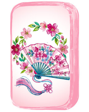Watercolor Chinoiserie Mahjong Tiles Collection, Oriental Traditional Game Decorative Elements