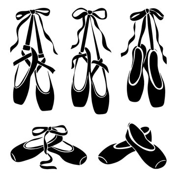 Vintage Style Ballet Slippers Illustration: Black and White Pointe Shoes for Dance Photography and Recital Decor