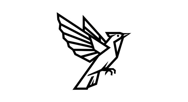 Geometric bird illustration in flight with wing outspread isolated on white