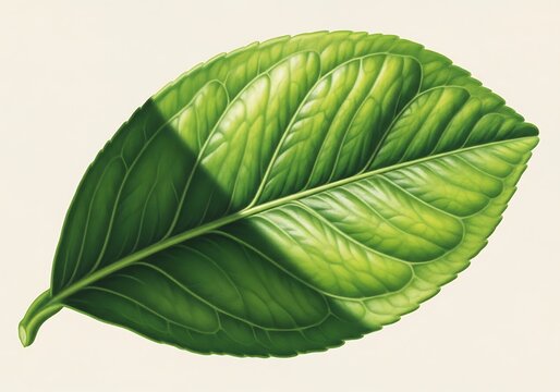 Bright Green Leaf with Detailed Veins Sculpture