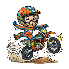 Obraz premium cute cartoon vector illustration and chibi motocross rider