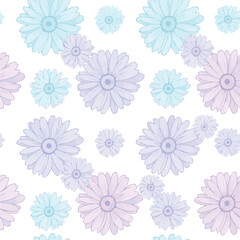 Fototapeta premium Pastel flower pattern, soft petal designs, purple blue floral motifs, seamless background