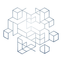 Fototapeta premium Blue isometric cubes, 3D block structures, geometric shapes, abstract design elements