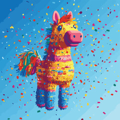 Naklejka premium A colorful pinata surrounded by a festive splash of confetti, perfect for parties and celebrations.
